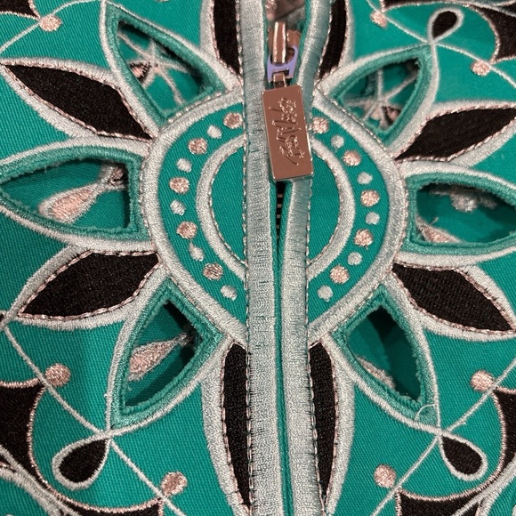 Y2K BOB MACKIE COTTON BLEND JADE & BLACK OVERSIZED JACKET W CUTOUT DETAILS SZ 3X - Picture 7 of 9